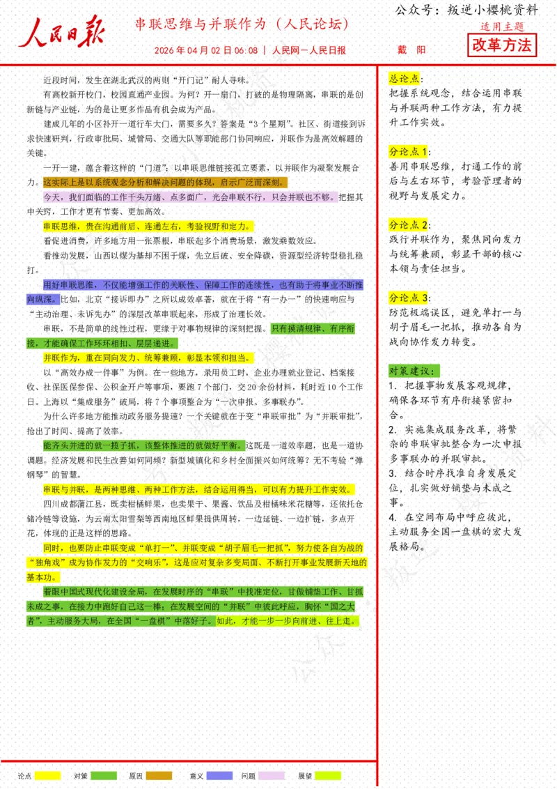 《02日-串联思维与并联作为（人民论坛）_3539.2027北京定向选调_08选调高分范文+写作素材+申论刷题集_20、人民日报范文每日精讲（按月更新）_4月人民日报精读》第1页预览