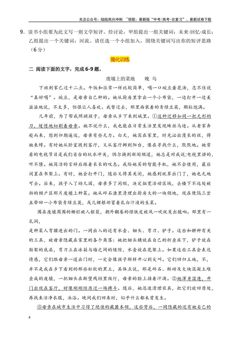 《01文学类文本阅读真题综合训练（一）（全国通用）（原卷版）_一轮复习_2024年_2024高考语文一轮复习文学类小说散文阅读全国通用_资料》第4页预览