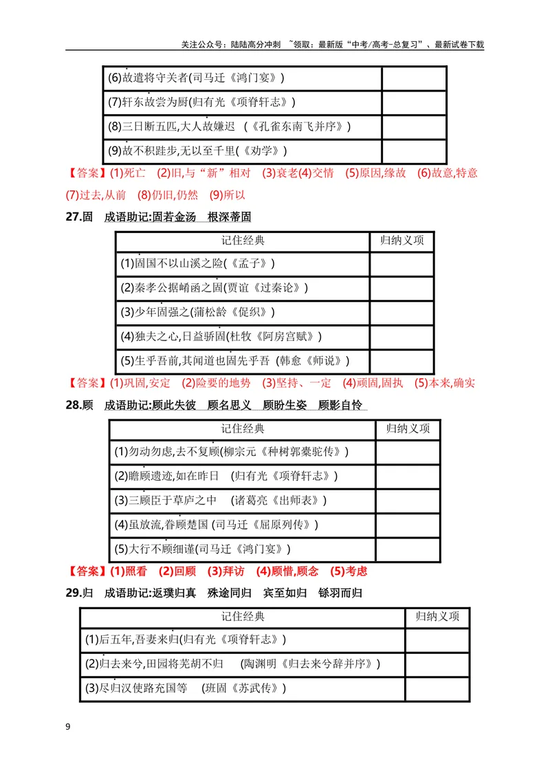 《01高中统编教材120个高频考查文言实词教材经典语句+关联成语助记（全国通用）_专项复习_2024年_2024年高考高中文言文阅读技巧实词虚词文化常识背诵挖空练习_资料_助记》第9页预览