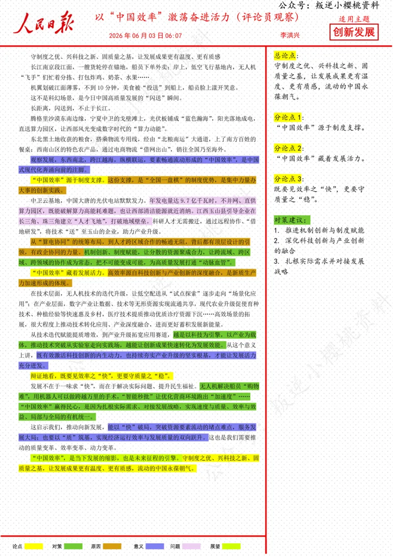 《03日-以“中国效率”激荡奋进活力（评论员观察）_3539.2027北京定向选调_08选调高分范文+写作素材+申论刷题集_20、人民日报范文每日精讲（按月更新）_6月人民日报精读》第1页预览