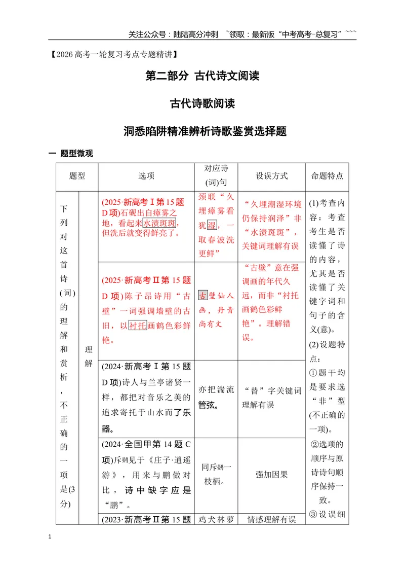 《15洞悉陷阱精准辨析诗歌鉴赏选择题_一轮复习_2026年-语文一轮复习_2026年高考语文一轮复习之古诗文专题（全国通用）-G387_资料》第1页预览