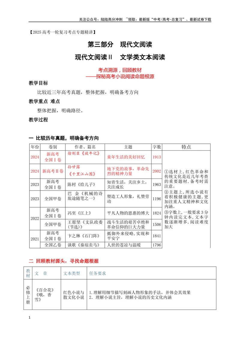 《01考点溯源，回顾教材，探秘高考小说阅读命题根源_一轮复习_2025年_2025年高考语文一轮复习之文学类阅读（全国通用）_资料_1-资料》第1页预览