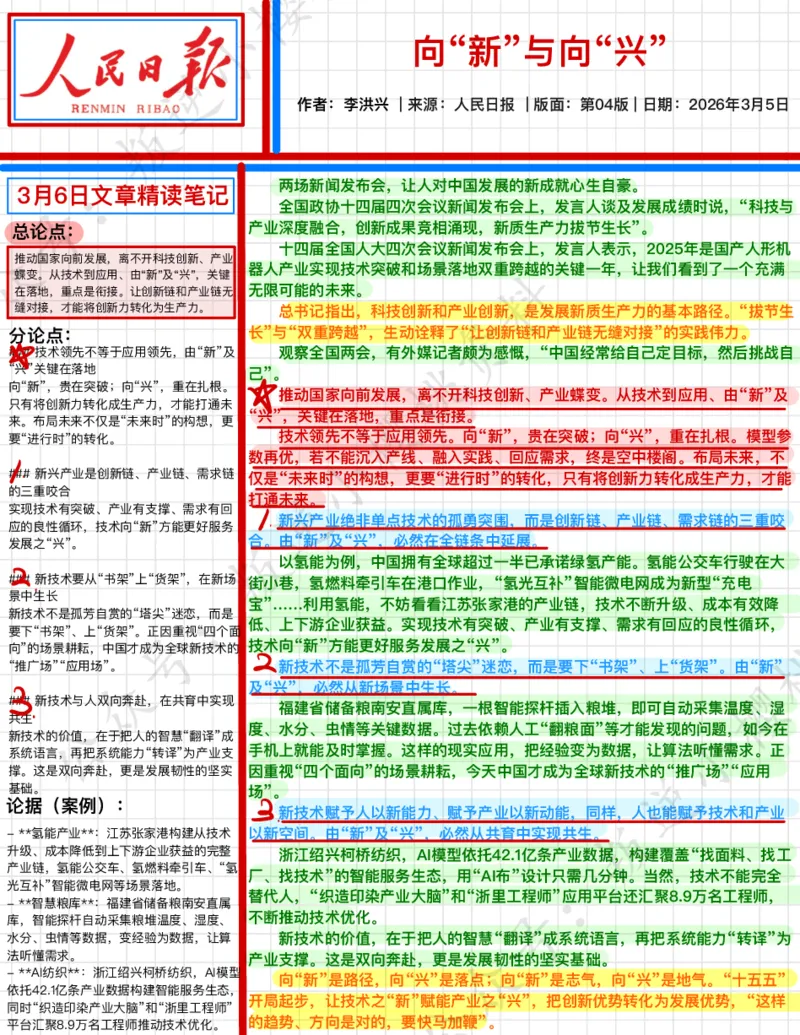 《2026.3.6向“新”与向“兴”公众号：叛逆小樱桃资料_3539.2027北京定向选调_08选调高分范文+写作素材+申论刷题集_20、人民日报范文每日精讲（按月更新）_3月人民日报精读》第1页预览