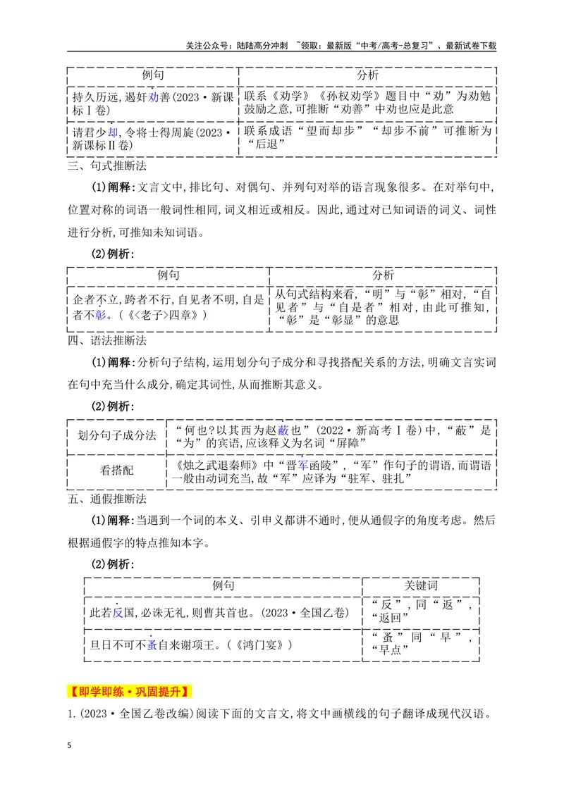 《08五法推断文言实词，解除翻译疑难杂症——文言实词巧判断_一轮复习_2025年_2025年高考语文一轮复习之文言文阅读（全国通用）_资料_1-资料》第5页预览