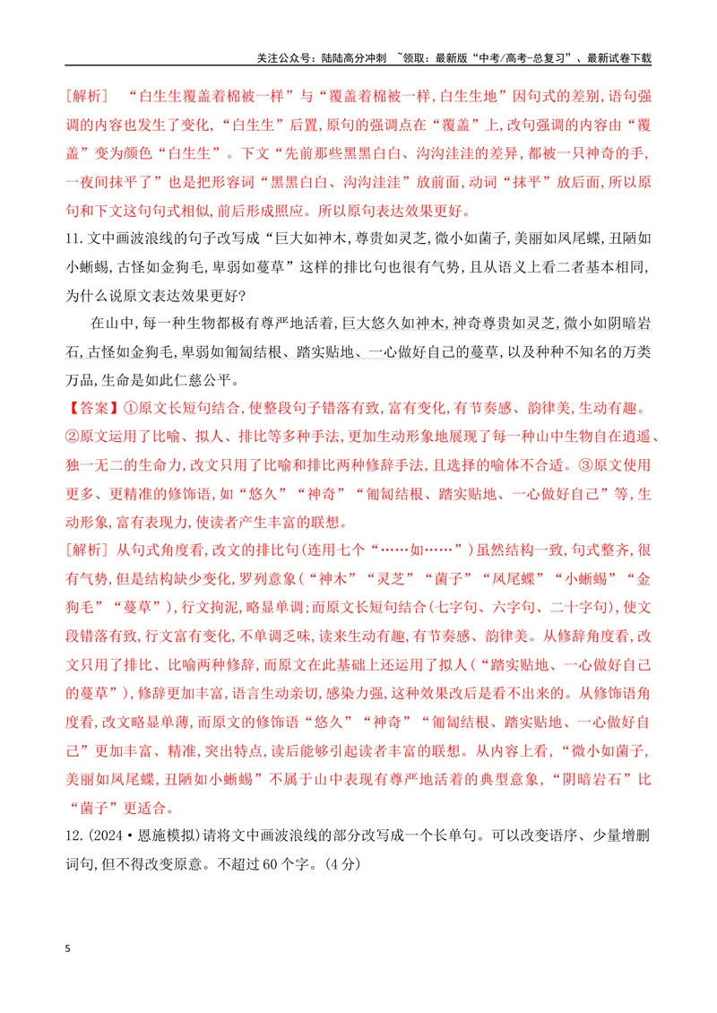 《07句式的运用和分析对点训练（解析版）_一轮复习_2025年_2025年高考语文一轮复习阅读鉴赏全国通用_资料_4-语言文字运用》第5页预览