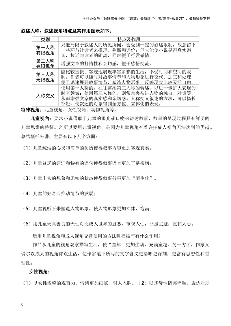 《04高考文学类阅读：叙事视角及其作用-（全国通用）解析版_专项复习_2024年_2024高考文学类文本阅读考点讲解与对点训练（全国通用）_资料_1-资料》第5页预览