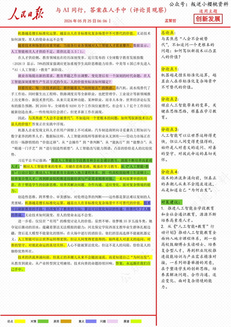 《25日-与AI同行，答案在人手中（评论员观察）_3539.2027北京定向选调_08选调高分范文+写作素材+申论刷题集_20、人民日报范文每日精讲（按月更新）_5月人民日报精读》第1页预览