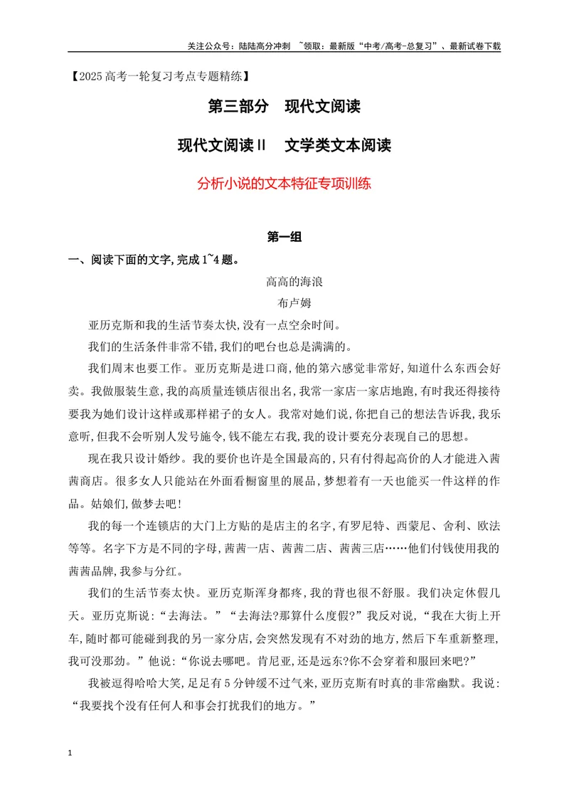 《09文学类文本阅读分析小说文本特征专项训练（新高考卷）（原卷版）_一轮复习_2025年_2025年高考语文一轮复习之文学类阅读（全国通用）_资料_1-资料》第1页预览