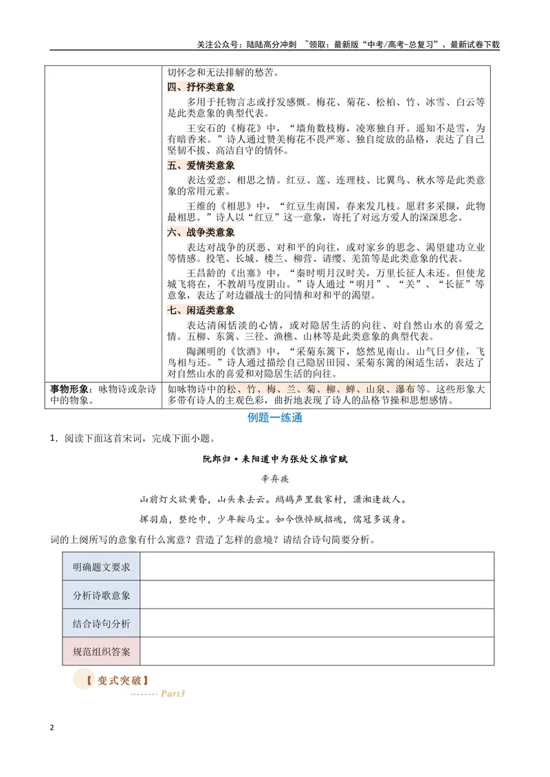 《02古诗中的意象（三种变式）（古诗阅读考点变式解读·诗歌的形象与内容）（学生版）-10页_专项复习_2025年_2025年高考语文古代诗歌阅读高频考点解读与变式通关练（新高考通用）_资料》第2页预览