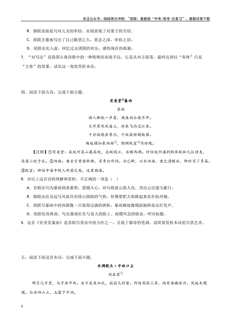 《13综合练习精讲（古诗阅读考点变式解读·诗歌综合练习）（原卷）-7页_专项复习_2025年_2025年高考语文古代诗歌阅读高频考点解读与变式通关练（新高考通用）_资料》第3页预览