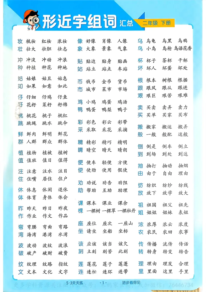 《070.24春语文53天天练二下字卡公众号：米妈家长圈_小学1-6年级全科全套_1-6年级全科下册_二年级_其他补充资料_语文资料》第5页预览