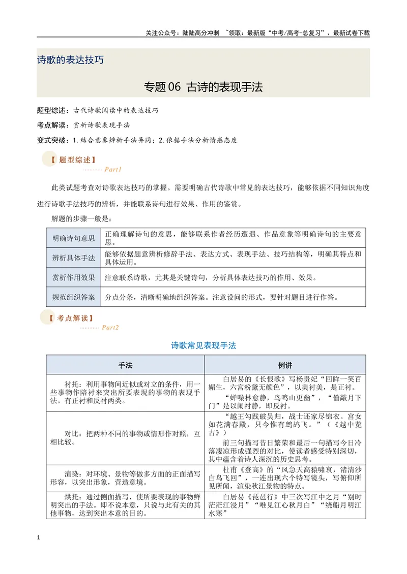 《06古诗中的表现手法（两种变式）（古诗阅读考点变式解读·诗歌的表达技巧）（解析）-10页_专项复习_2025年_2025年高考语文古代诗歌阅读高频考点解读与变式通关练（新高考通用）_资料》第1页预览