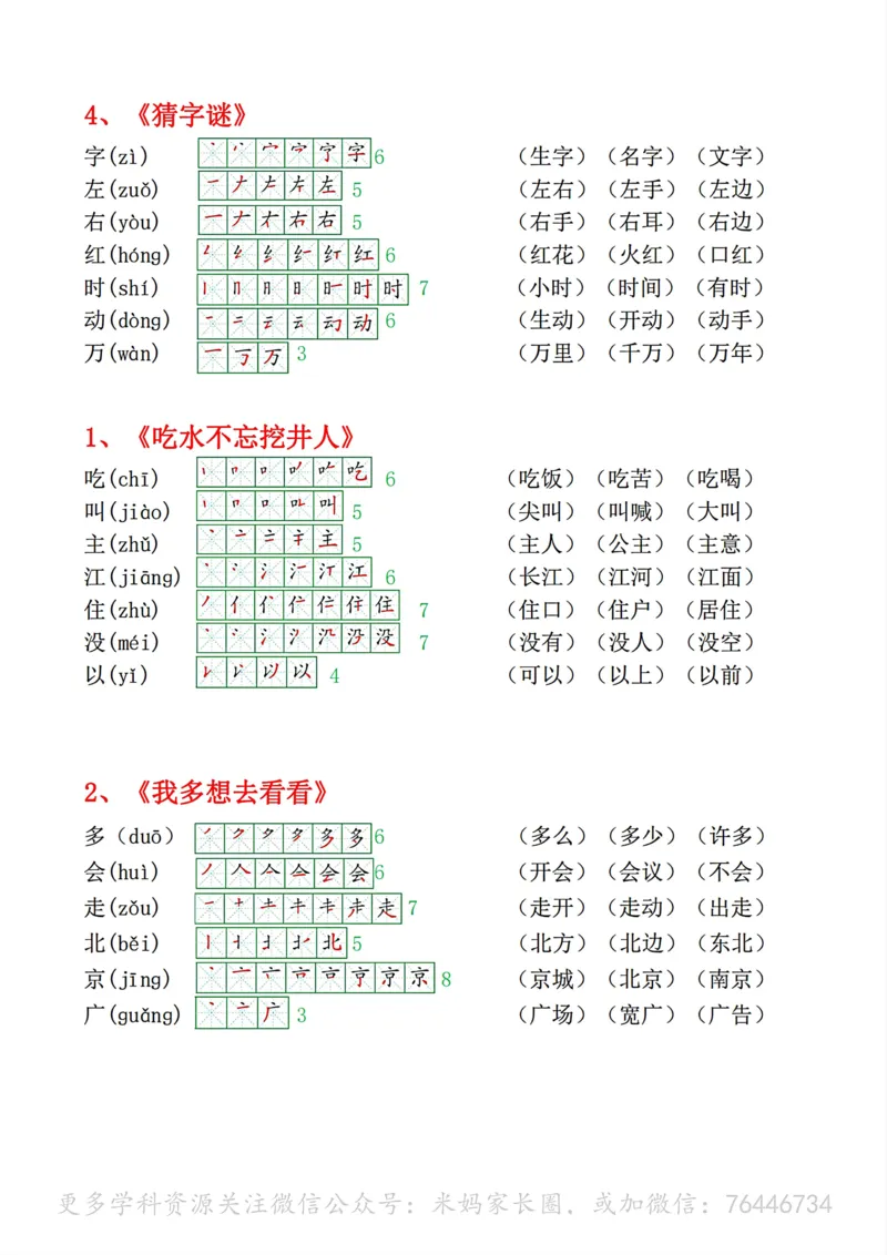 《074.24春语文一年级下册生字拼音组词笔顺小贴贴_小学1-6年级全科全套_1-6年级全科下册_一年级_其他补充资料_语文资料》第2页预览