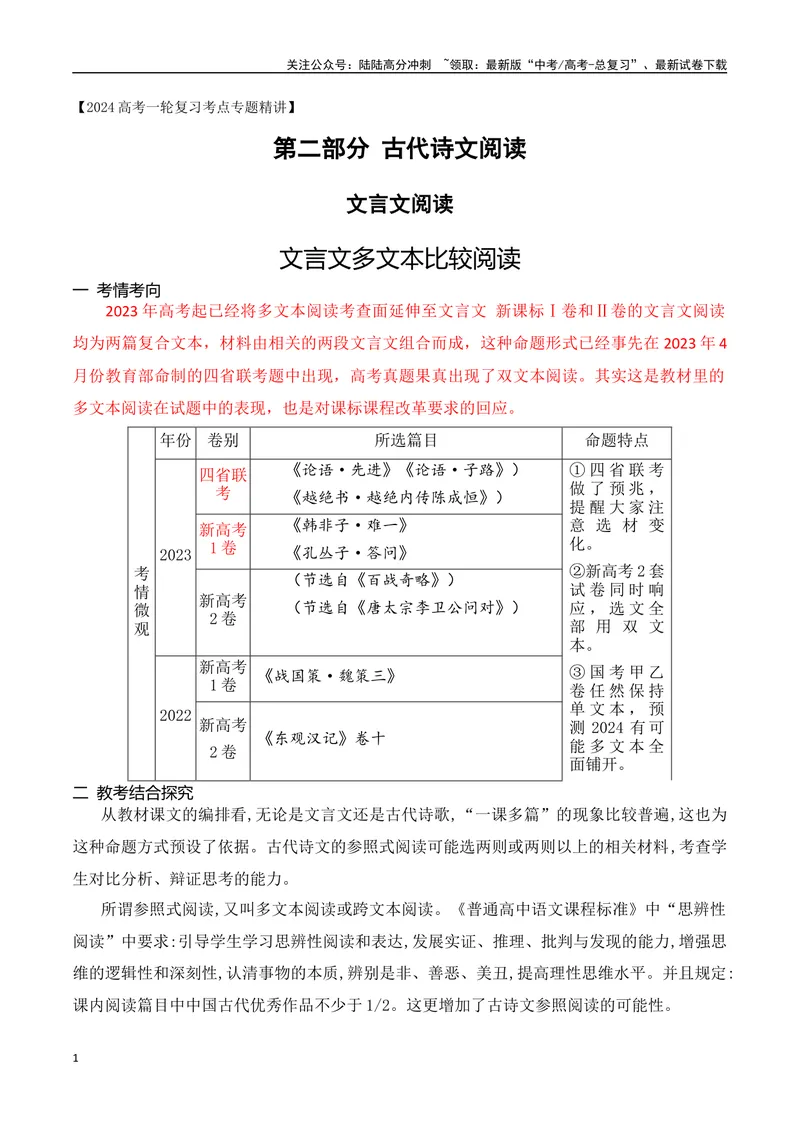 《16文言文多文本比较阅读-_一轮复习_2024年_2024年高考语文一轮复习之文言文阅读（全国通用）_资料》第1页预览