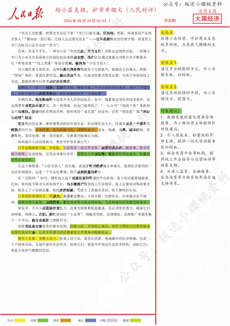 《20日-给小店支招，护市井烟火（人民时评）_3539.2027北京定向选调_08选调高分范文+写作素材+申论刷题集_20、人民日报范文每日精讲（按月更新）_5月人民日报精读》第1页预览