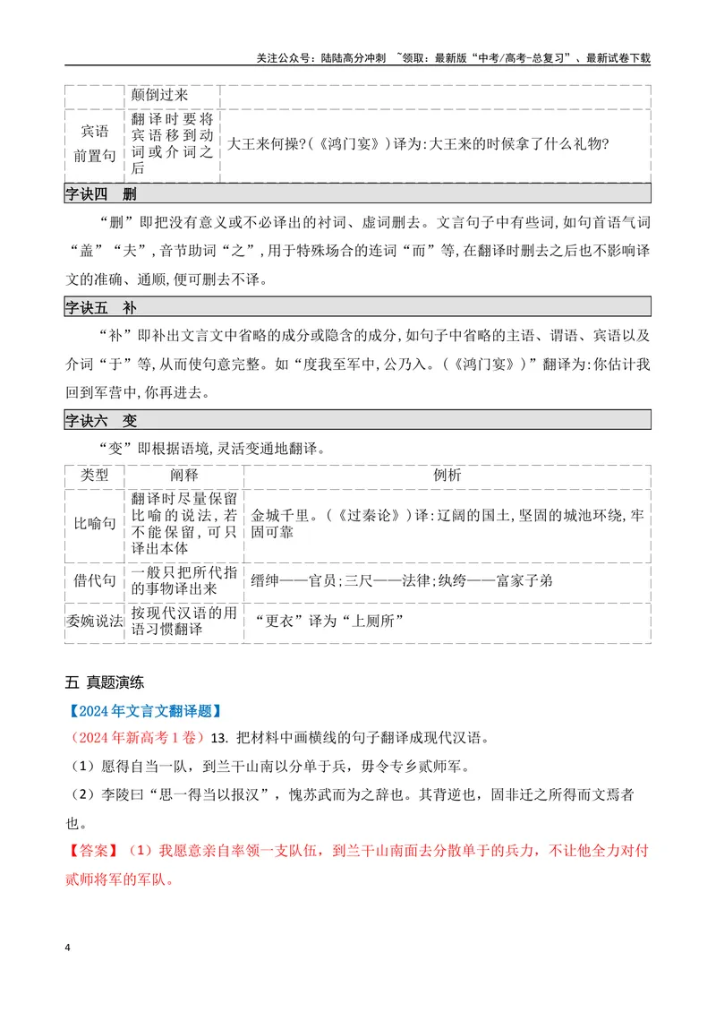 《04文言文阅读之语句翻译题精准突破-10页_二轮复习_2025年_2025年高考语文二轮复习之文言文阅读（全国通用）_资料》第4页预览
