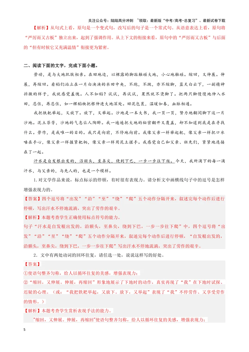 《07“标点+修辞+词句效果”考题综合语段（解析版）_专项复习_2024年_2024高考语文语言文字运用题专题练习综合语段考题_资料》第5页预览