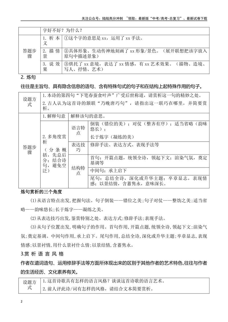 《05古代诗歌鉴赏主观题之语言类题满分攻略-9页_二轮复习_2025年_2025年高考语文二轮复习之古代诗歌和名篇名句默写（全国通用）》第2页预览