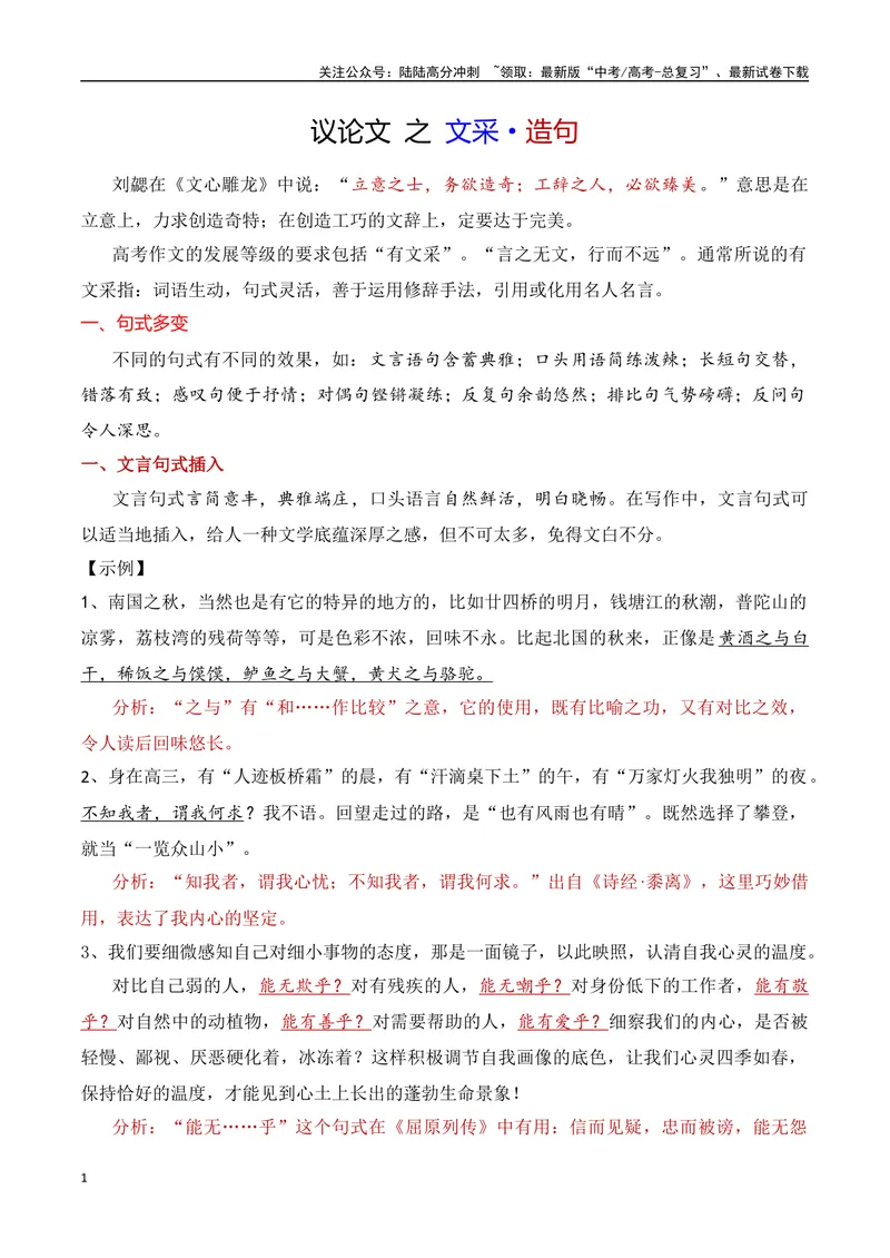 《16.2议论文之文采：造句（全国通用）_专项复习_2025年_2025年高考语文议论文写作提升讲与练（全国通用）_资料_1-资料》第1页预览