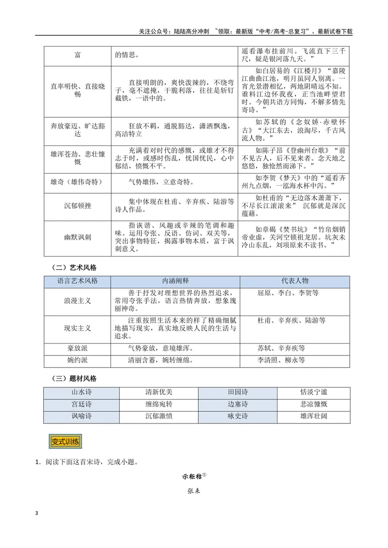 《10古诗的语言风格（三种变式）（古诗阅读考点变式解读·诗歌的语言）（原卷）-11页_专项复习_2025年_2025年高考语文古代诗歌阅读高频考点解读与变式通关练（新高考通用）_资料》第3页预览