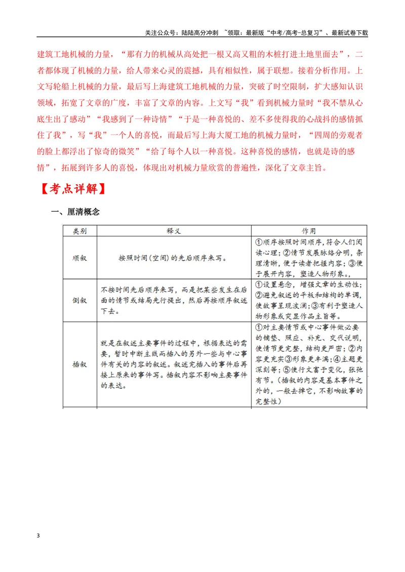 《03高考文学类阅读：叙事顺序及其作用-（全国通用）解析版_专项复习_2024年_2024高考文学类文本阅读考点讲解与对点训练（全国通用）_资料_1-资料》第3页预览