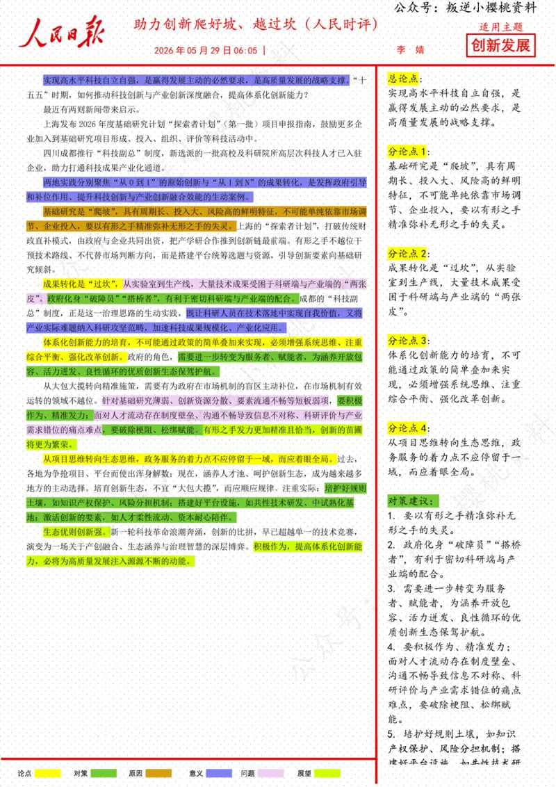 《29日-助力创新爬好坡、越过坎（人民时评）_3539.2027北京定向选调_08选调高分范文+写作素材+申论刷题集_20、人民日报范文每日精讲（按月更新）_5月人民日报精读》第1页预览