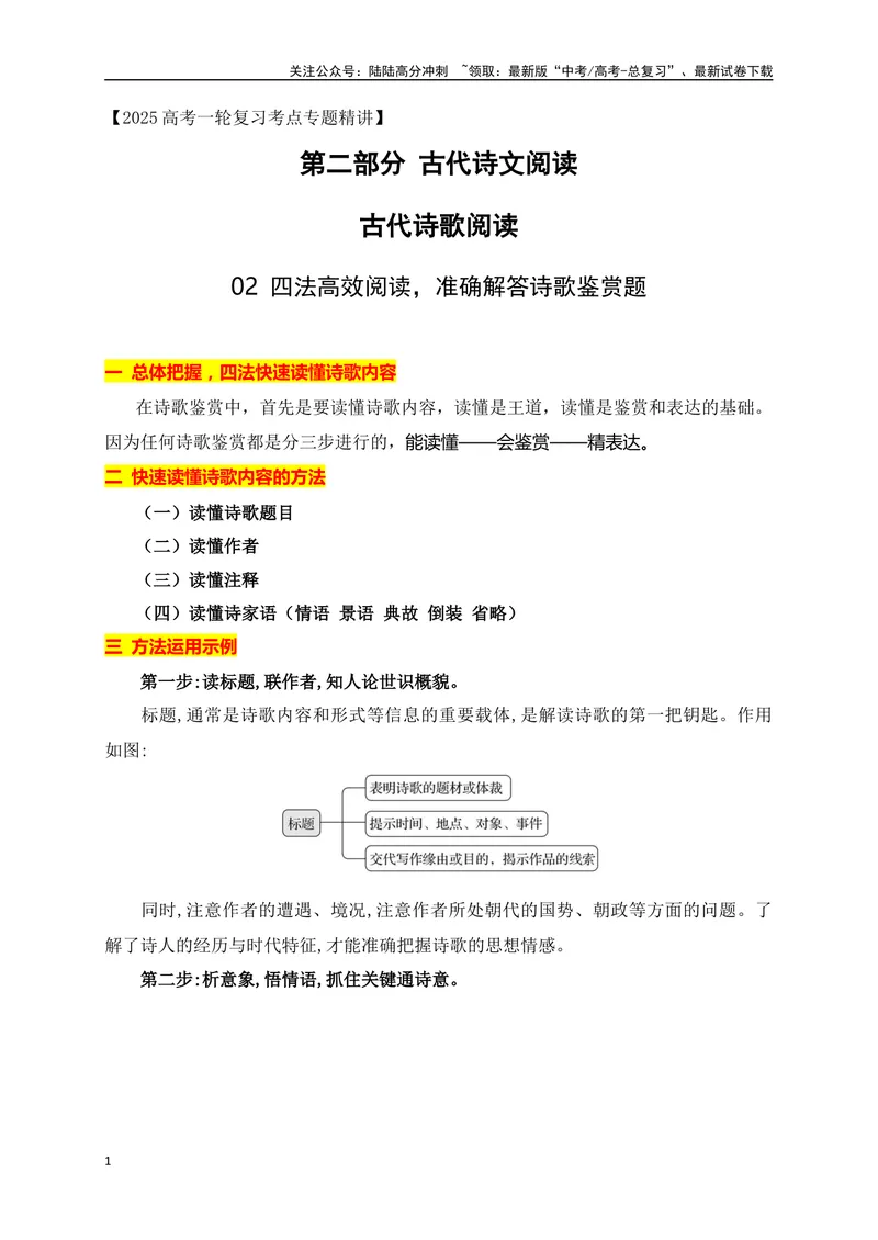 《02四法高效阅读，准确解答诗歌鉴赏题_一轮复习_2025年_2025年高考语文一轮复习阅读鉴赏全国通用_资料_2-古代诗歌阅读》第1页预览