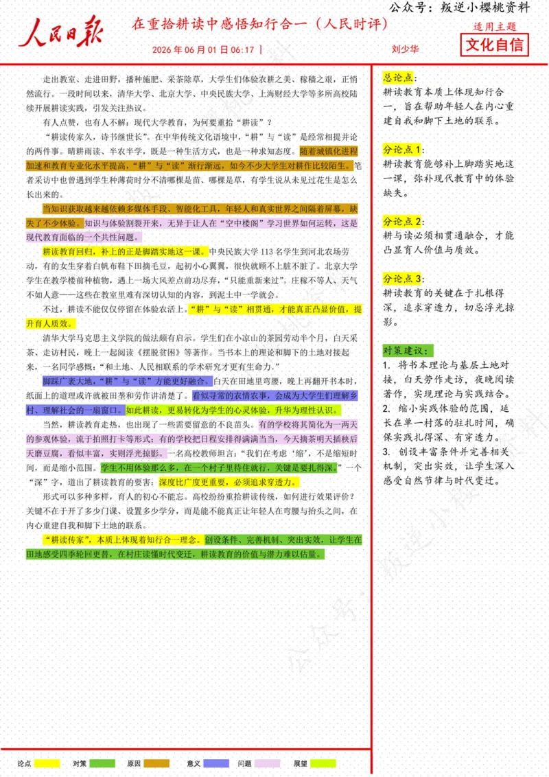 《01日-在重拾耕读中感悟知行合一（人民时评）_3539.2027北京定向选调_08选调高分范文+写作素材+申论刷题集_20、人民日报范文每日精讲（按月更新）_6月人民日报精读》第1页预览