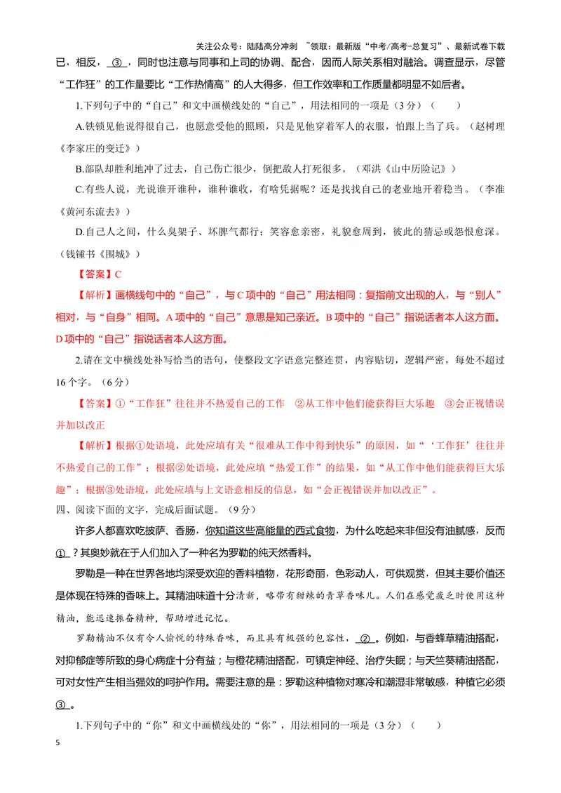 《02“补写语句+词语用法+病句”考题综合语段（解析版）_专项复习_2024年_2024高考语文语言文字运用题专题练习综合语段考题_资料》第5页预览