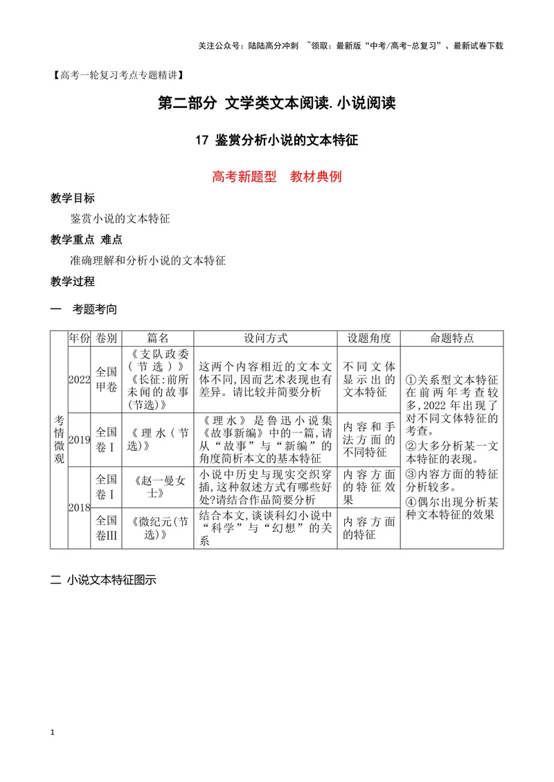 《17分析小说的文本特征（高考新题型）（全国通用）_一轮复习_2024年_2024高考语文一轮复习文学类小说散文阅读全国通用_资料》第1页预览