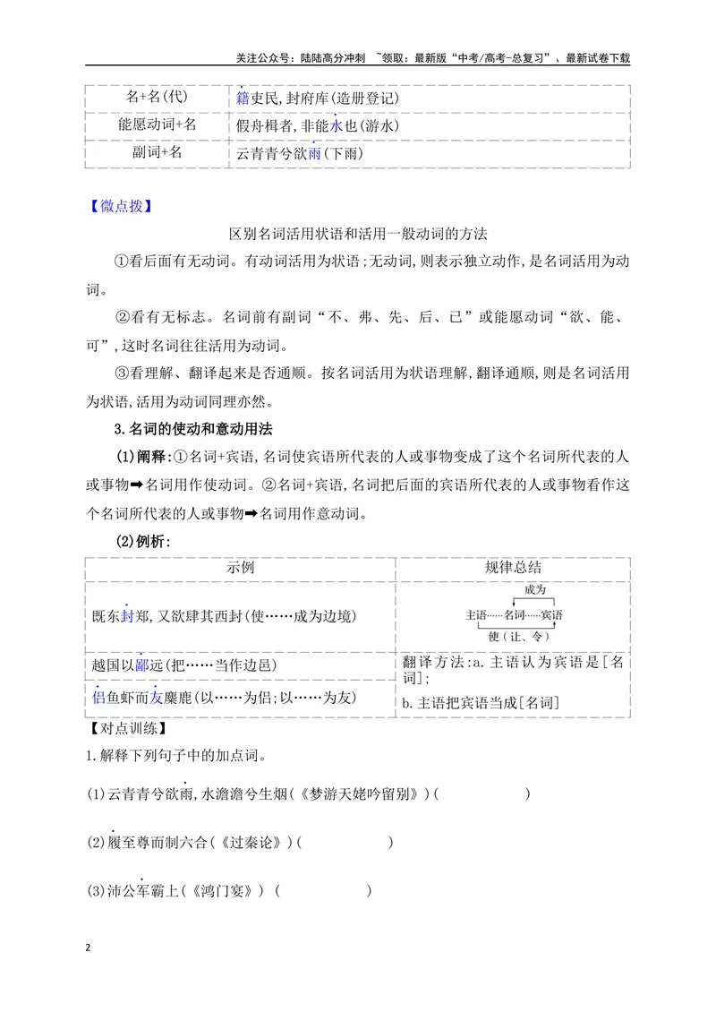 《10词类活用考点突破——根据词性,思考是否有活用情况_一轮复习_2025年_2025年高考语文一轮复习阅读鉴赏全国通用_资料_3-文言文阅读》第2页预览