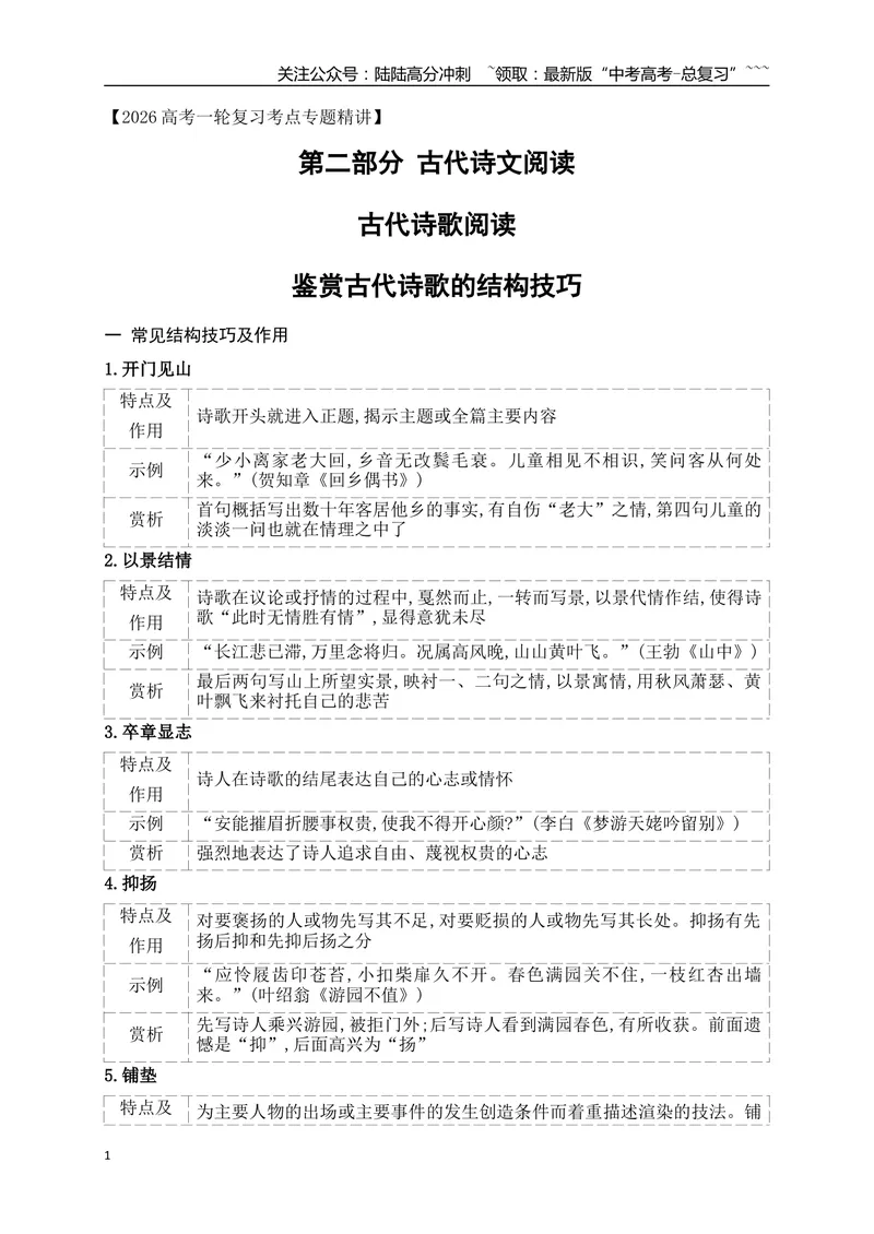 《13鉴赏古代诗歌的结构技巧_一轮复习_2026年-语文一轮复习_2026年高考语文一轮复习之古诗文专题（全国通用）-G387_资料》第1页预览