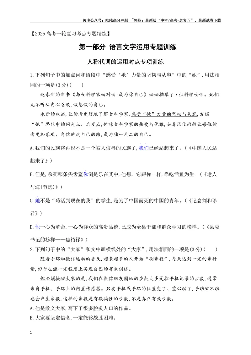 《04人称代词和疑问代词的运用（原卷版）_一轮复习_2025年_2025年高考语文一轮复习阅读鉴赏全国通用_资料_4-语言文字运用》第1页预览