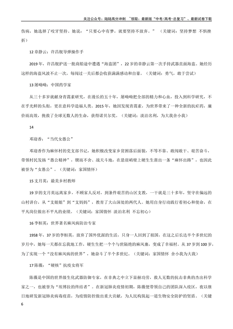 《10月素材热点素材：《光明日报》经典人物素材_专项复习_2024年_2024新高考语文满分作文素材论题论点论证议论文热点写作_09热点素材+高分实用写作技巧》第6页预览