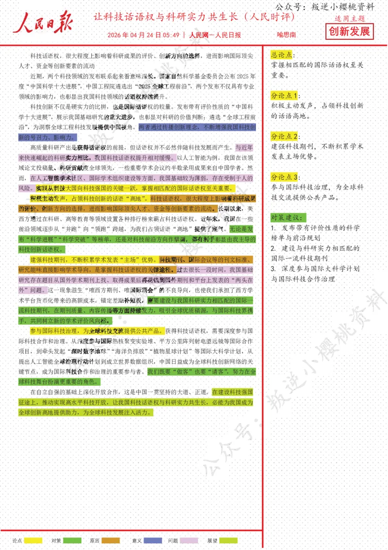 《24日-让科技话语权与科研实力共生长（人民时评）_3539.2027北京定向选调_08选调高分范文+写作素材+申论刷题集_20、人民日报范文每日精讲（按月更新）_4月人民日报精读》第1页预览