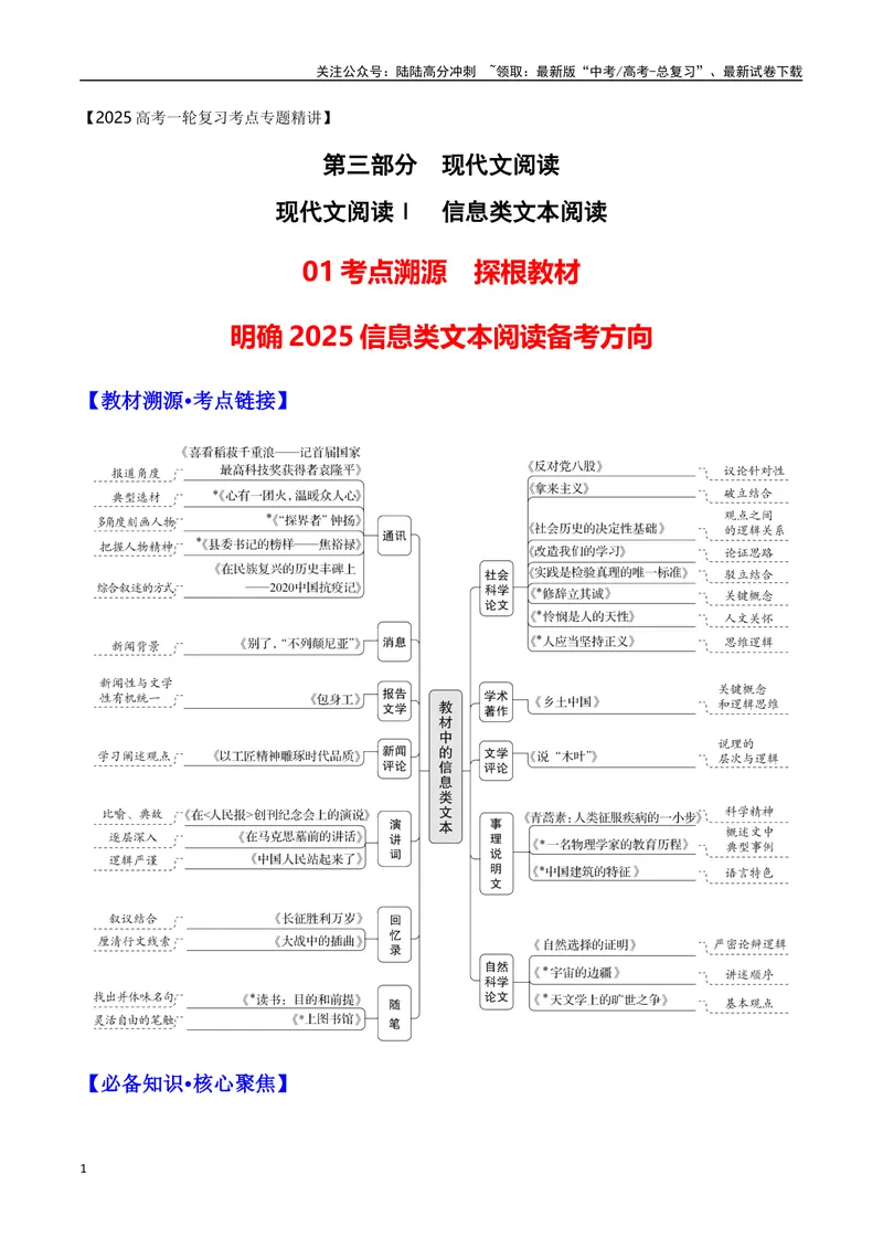 《01考点溯源　探根教材，明确2025信息类文本阅读备考方向_一轮复习_2025年_2025年高考语文一轮复习之信息类阅读（全国通用）_资料_1-资料》第1页预览