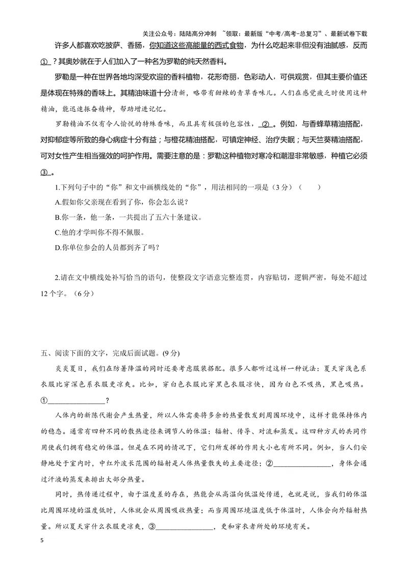《02“补写语句+词语用法+病句”考题综合语段（原卷版）_专项复习_2024年_2024高考语文语言文字运用题专题练习综合语段考题_资料》第5页预览