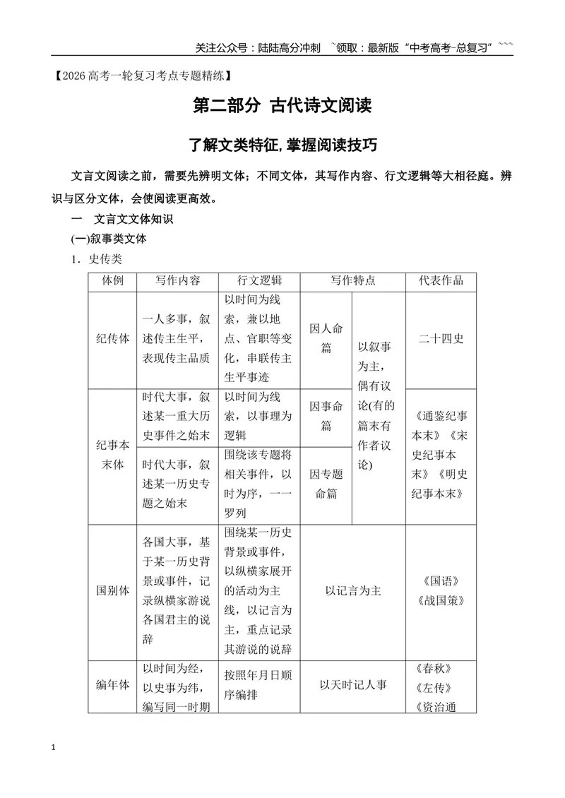 《04了解文类特征掌握阅读技巧_一轮复习_2026年-语文一轮复习_2026年高考语文一轮复习之古诗文专题（全国通用）-G387_资料》第1页预览