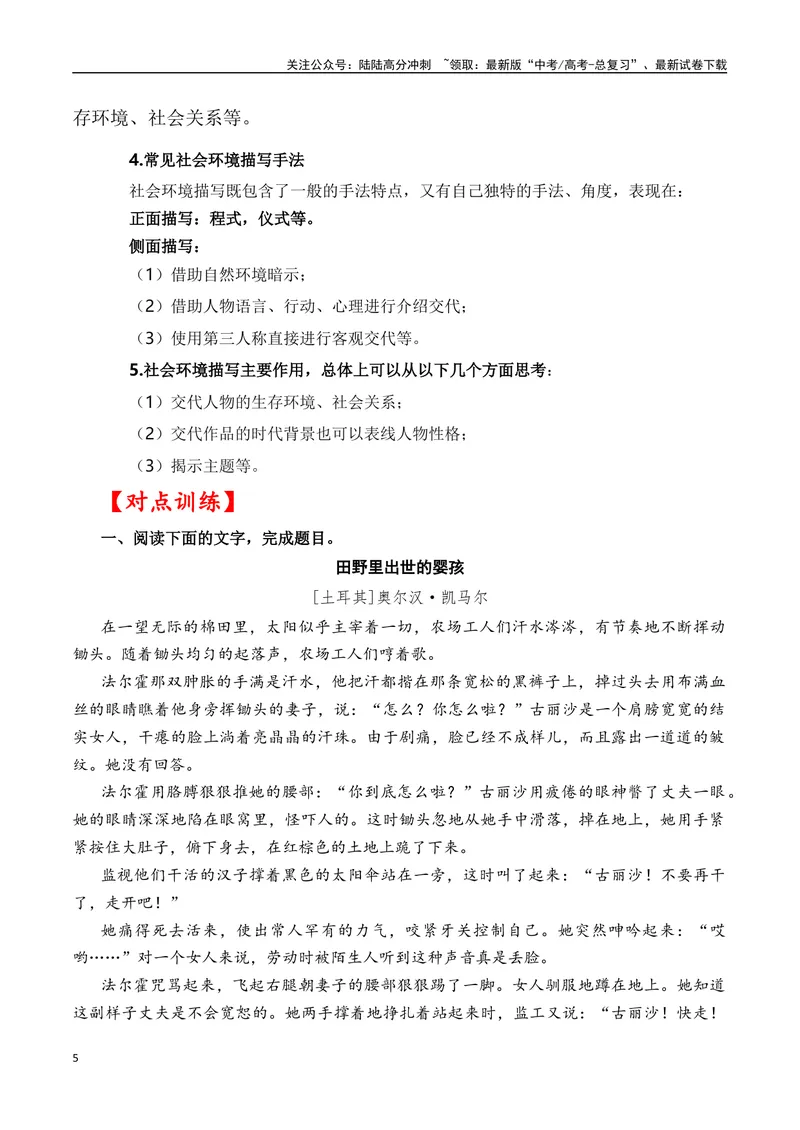 《01高考文学类阅读：环境描写及其作用-（全国通用）解析版_专项复习_2024年_2024高考文学类文本阅读考点讲解与对点训练（全国通用）_资料_1-资料》第5页预览