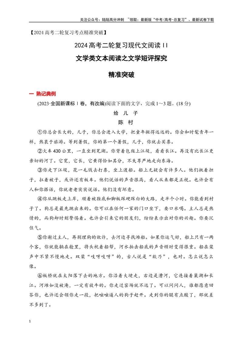 《11文学类文本阅读之文学短评探究精准突破-（全国通用）_二轮复习_2025年_2025年高考语文二轮复习之现代文阅读专项训练全国通用_资料》第1页预览