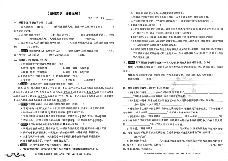 《068.24春语文王朝霞少而精单元活页卷六年级下册（有答案）_小学1-6年级全科全套_1-6年级全科下册_六年级_其他补充资料_语文资料》第10页预览