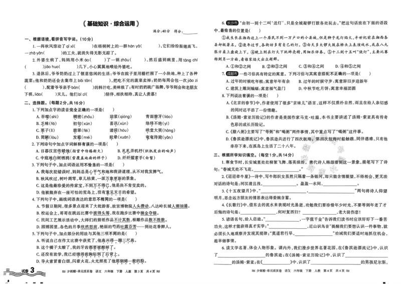 《068.24春语文王朝霞少而精单元活页卷六年级下册（有答案）_小学1-6年级全科全套_1-6年级全科下册_六年级_其他补充资料_语文资料》第6页预览