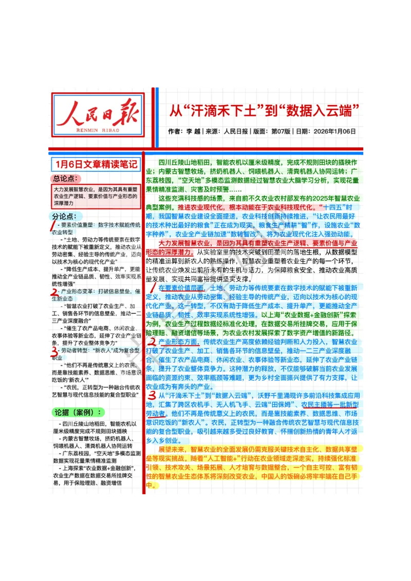 《2026.1.06从“汗滴禾下土”到“数据入云端”公众号：叛逆小樱桃资料_3539.2027北京定向选调_08选调高分范文+写作素材+申论刷题集_20、人民日报范文每日精讲（按月更新）》第1页预览