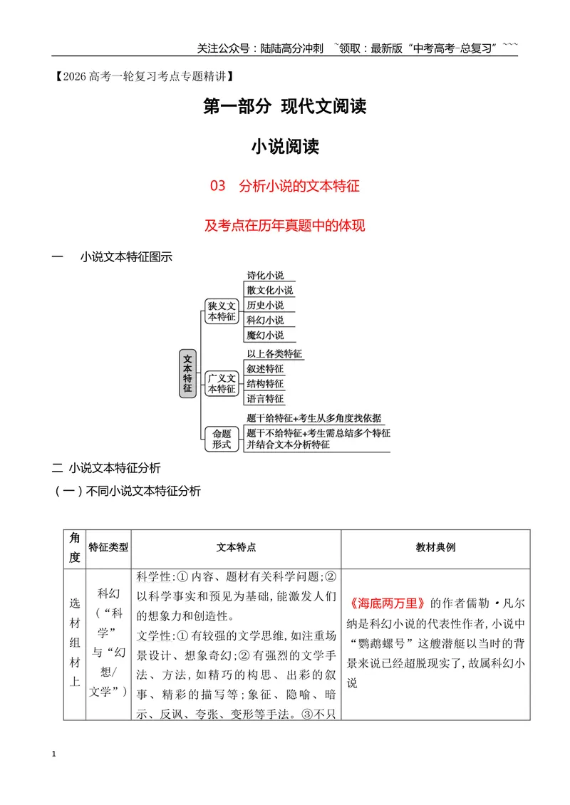 《03分析小说的文本特征在历年真题中的体现_一轮复习_2026年-语文一轮复习_2026年高考语文一轮复习之现代文专题（全国通用）-G388_资料》第1页预览
