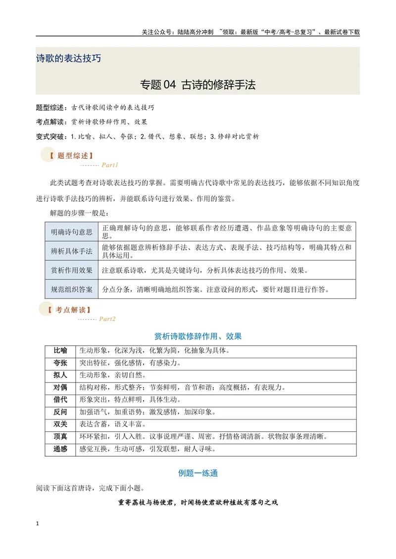 《04古诗中的修辞手法（三种变式）（古诗阅读考点变式解读·诗歌的表达技巧）（原卷）-8页_专项复习_2025年_2025年高考语文古代诗歌阅读高频考点解读与变式通关练（新高考通用）_资料》第1页预览