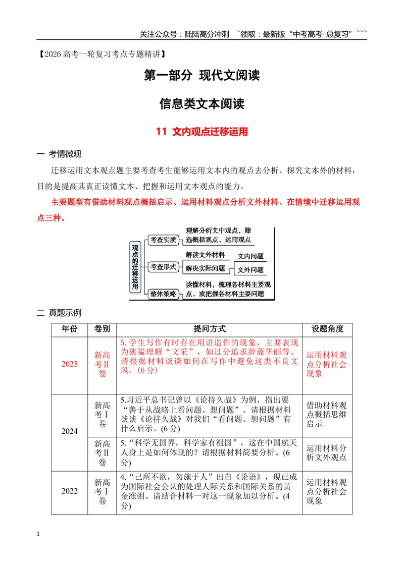 《11信息类文本文内观点迁移运用简答题攻略_专项复习_2026年-语文专项复习_2025年高考语文真题完全解读-G338》第1页预览