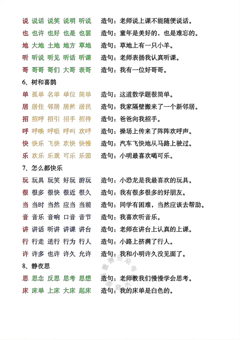 《089.语文一年级下册生字组词造句表_小学1-6年级全科全套_1-6年级全科下册_一年级_其他补充资料_语文资料》第4页预览