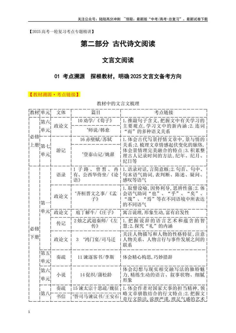 《01考点溯源　探根教材，明确2025文言文备考方向_一轮复习_2025年_2025年高考语文一轮复习之文言文阅读（全国通用）_资料_1-资料》第1页预览