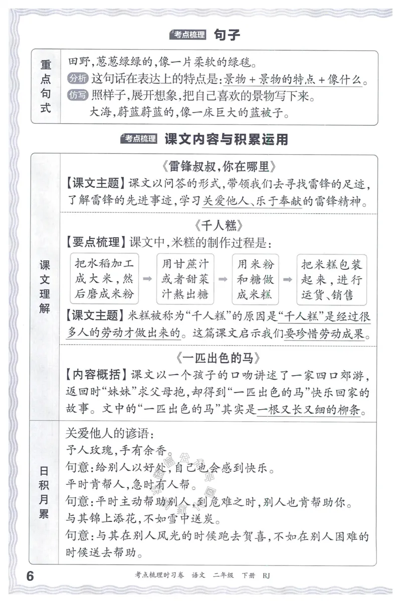 《072.24春语文王朝霞考点梳理时习卷二年级下册考点梳理手册公众号：米妈家长圈_小学1-6年级全科全套_1-6年级全科下册_二年级_其他补充资料_语文资料》第7页预览