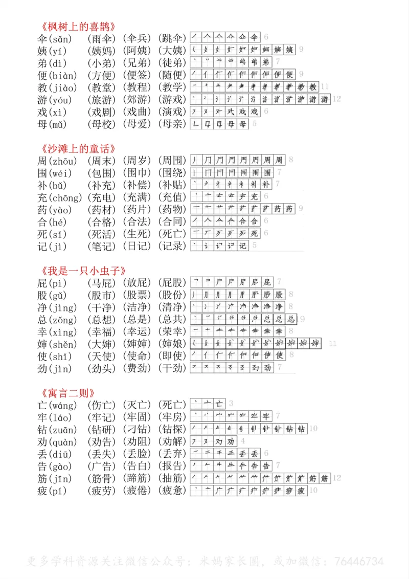 《075.24春语文二年级下册生字拼音组词笔顺小贴贴公众号：米妈家长圈_小学1-6年级全科全套_1-6年级全科下册_二年级_其他补充资料_语文资料》第4页预览